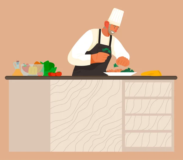 Chef cuisinier Plat sain avec vecteur de légumes — Image vectorielle