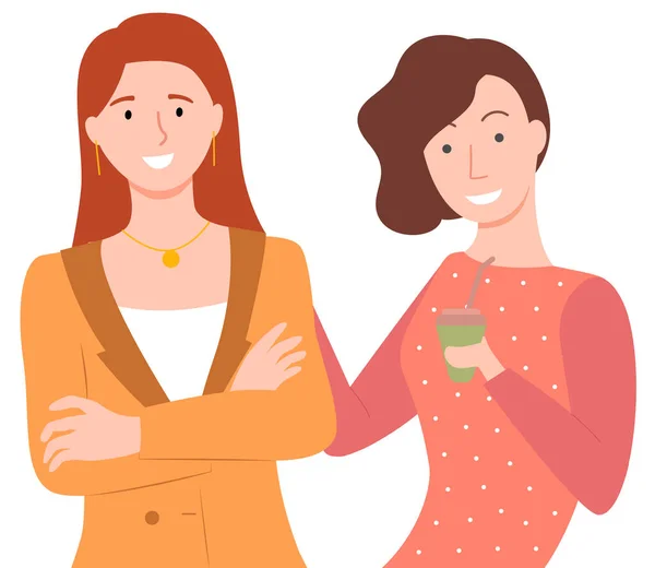 Deux jeunes filles avec tasse de café Posant vecteur — Image vectorielle