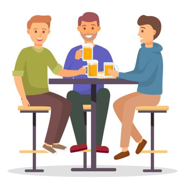 Gülümseyen Erkek Arkadaşlar Pub Vector 'da Bira İçiyorlar