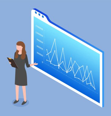 Presenter Showing Statistic Graph Report Vector
