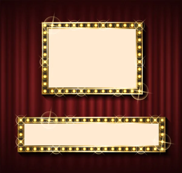 Fondo de cortina de teatro, marco en blanco con lámparas — Archivo Imágenes Vectoriales