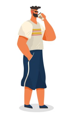 Male in Casual Clothes Drinking Coffee Vector