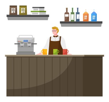 Barista Working at Coffeehouse, Coffee Machine