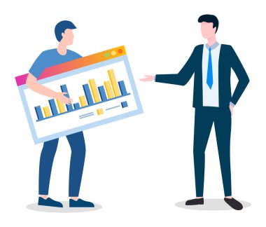 Employee Presenting Coworker Statistics on Board