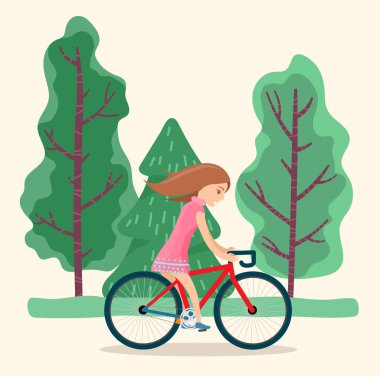 Girl Riding Bike in Park, Summer Outdoor Activity
