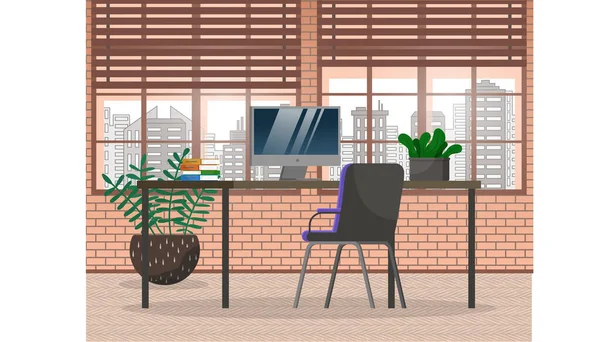 Office Nobody Place with Panoramic Window Vector — ストックベクタ