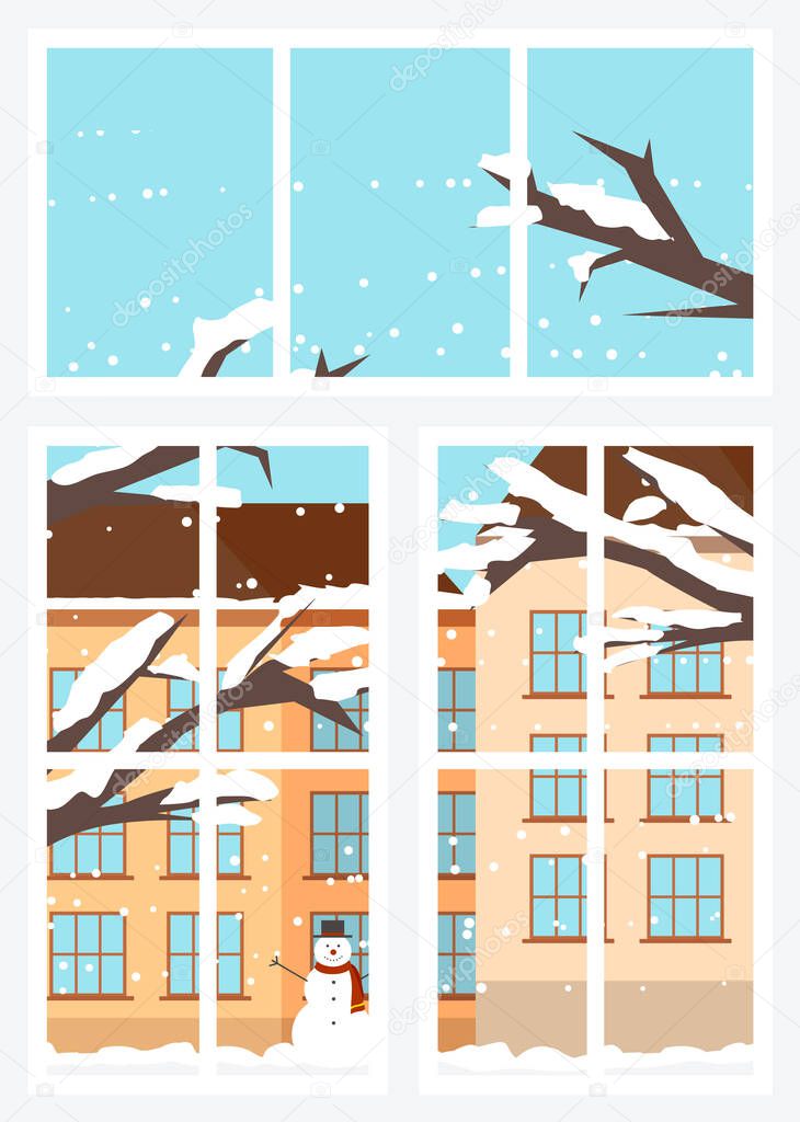 Window View from Inside in Winter Season Vector