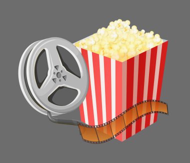 Movie Elements, Popcorn and Reel with Tape Vector