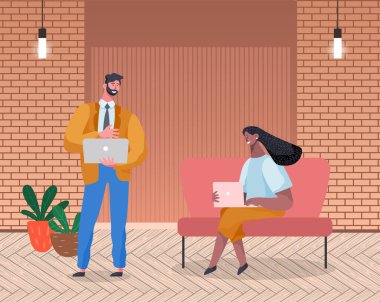 Coworking People, Boss and Employee in Office