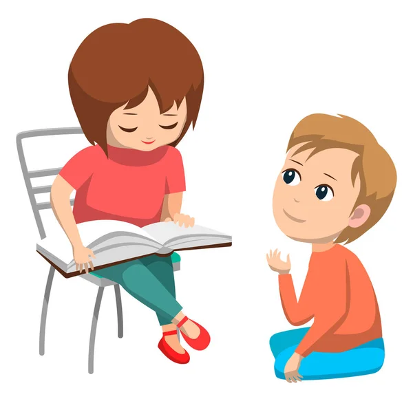 Little Girl Reading to Boy, Elementary School — Stockvector