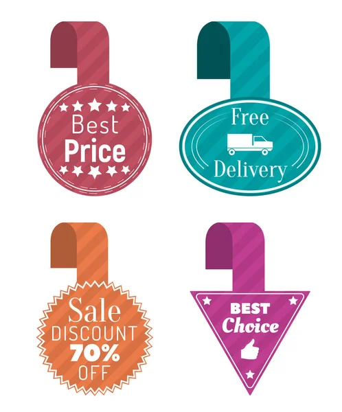 Best Price and Sale Tags, Free Delivery Icons — Stockvector