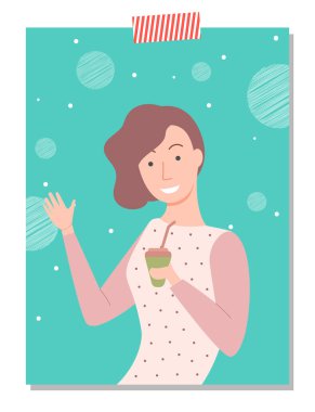 Woman Drinking Coffee from Plastic Cup Vector