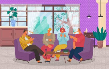 Friends Playing Games on Sofa at Home, Meeting