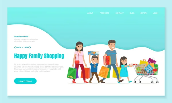 Shopping Landing Web Page, Family with Shop Bags — Stockvektor