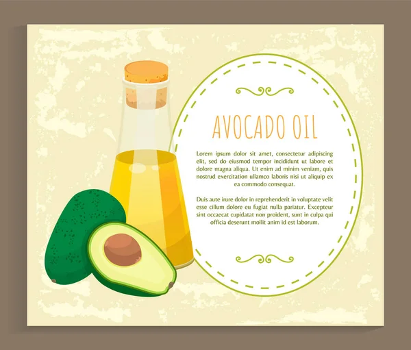 Ricetta poster Avocado e bottiglia di olio vettore — Vettoriale Stock