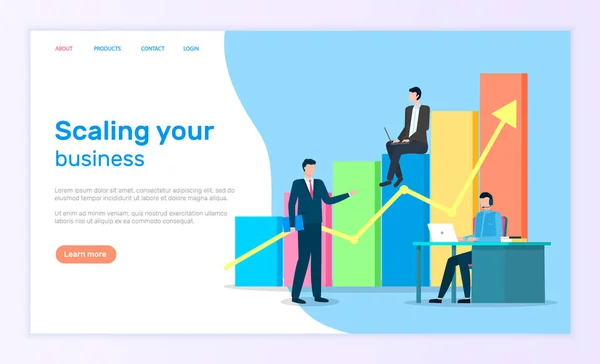 Scaling Business Landing Web Page, Graphic Growth — Stockový vektor
