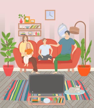Family Watching Tv, Sweet Home, Leisure Vector