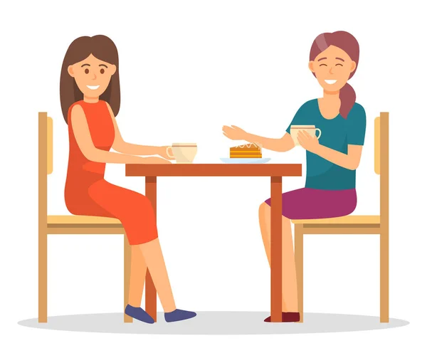Female Friends Eating Cake and Drinking Coffee — Stockvector