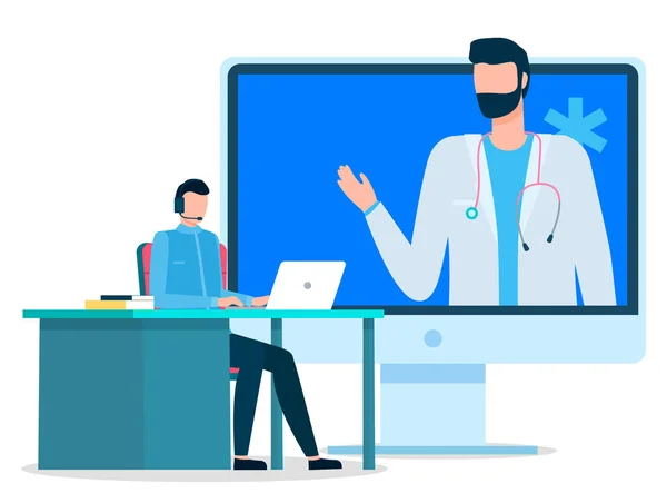 Online Consultation with Doctor in Internet Vector — Wektor stockowy