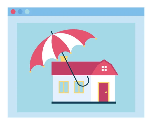 Dwelling under Opened Umbrella Insurance Vector — Stockvektor