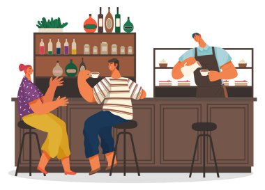 People Drinking Coffee and Eating Dessert Vector