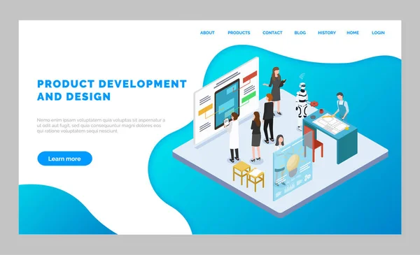Page Web du développement et de la conception de produits, Mockup — Image vectorielle