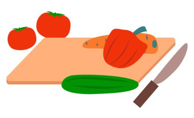 Cutting Board with Knife and Vegetables Cooking