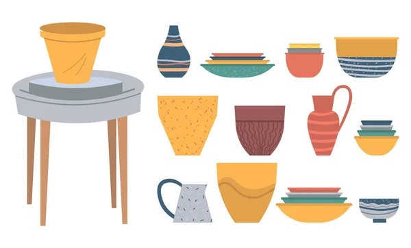 Pots Handmade Products, Amphora and Urn or Jar — Stockvektor