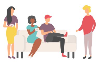 People Drinking, Friends Sitting on Sofa Vector