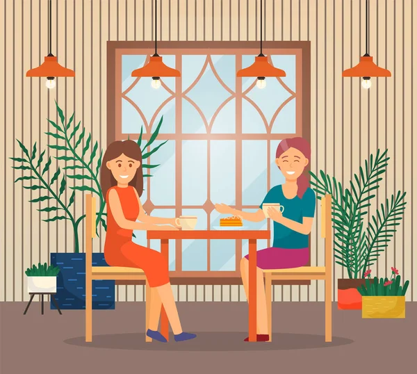 Розмова двох жінок у кафе, розмова друзів — стоковий вектор