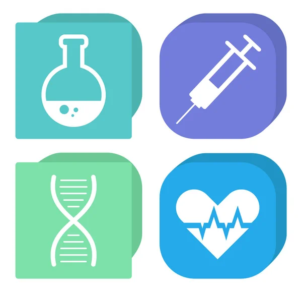 Flask and Syringe, DNA and Heart Isolated Icons — Stock vektor