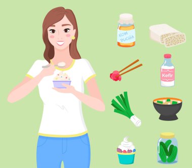 Female Character Eating Yogurt and Meal Collection