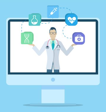 Doctor in Medical App on Computer, Online Medicine