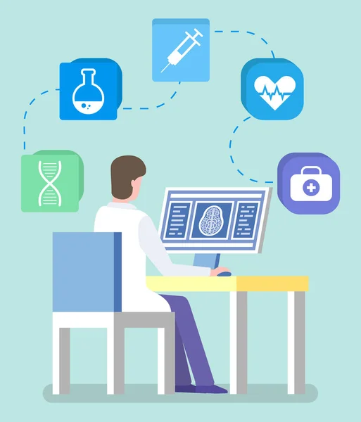 Doctor Consult People Through Computer, Online — Stock Vector