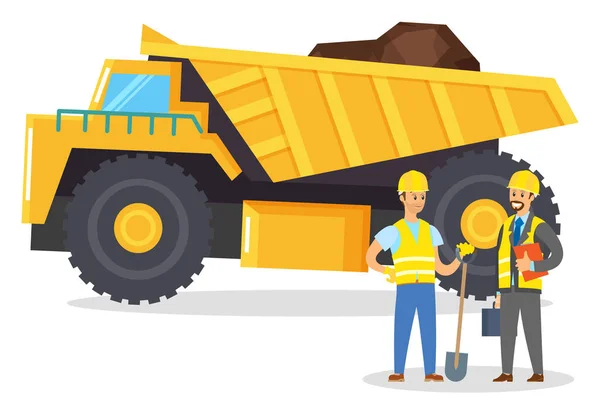 People Work on Quarry, Lorry with Cargo, Mining — Stock Vector