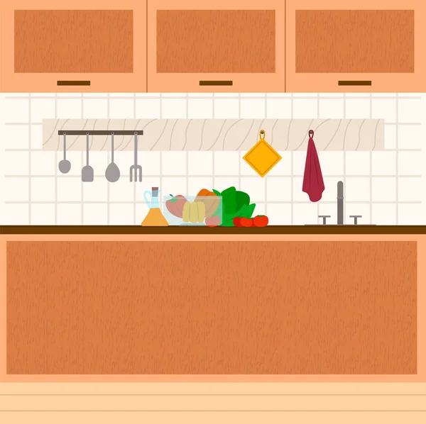 Kücheneinrichtung, Geschirr und Produkte, Lebensmittel — Stockvektor