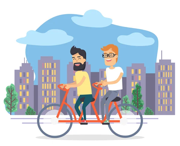 城市里的人们一起骑自行车 — 图库矢量图片