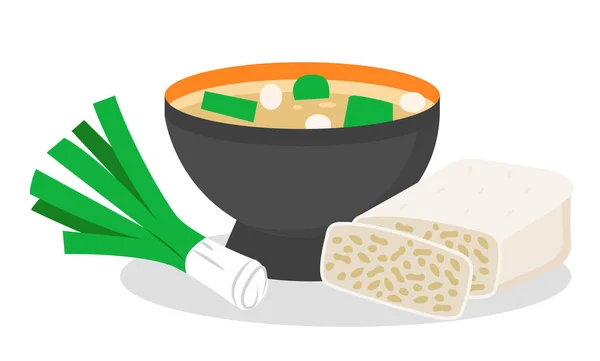Смачний суп Місо з цибулею та темпе — стоковий вектор