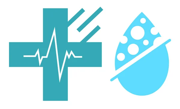 Logotipo da clínica, Cruz e gota, Vetor de marca médica — Vetor de Stock