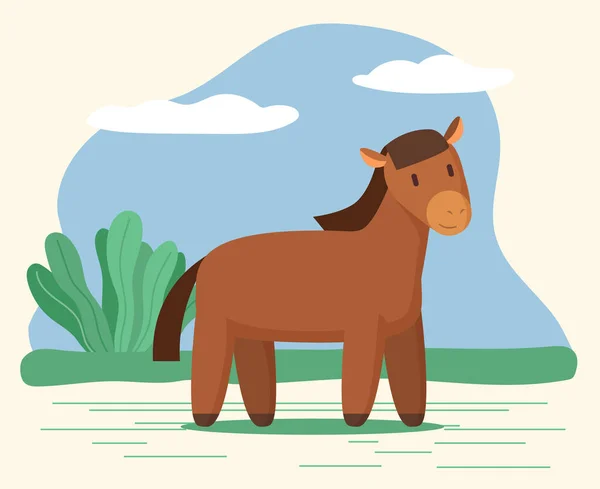 Ló vagy Csődör, háziállat állvány a réten — Stock Vector