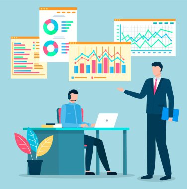 İşçi Takım Çalışması Stratejisi ve Grafik Raporu Vektörü