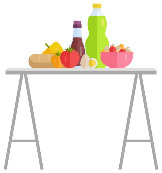 Mat och dryck på bord, Garage Försäljning, Måltidsvektor — Stock vektor