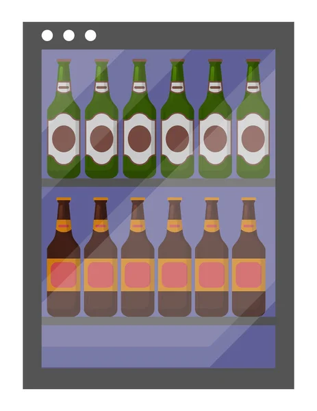 Beer in Fridge, Drink in Cold Container Vector — Stock Vector