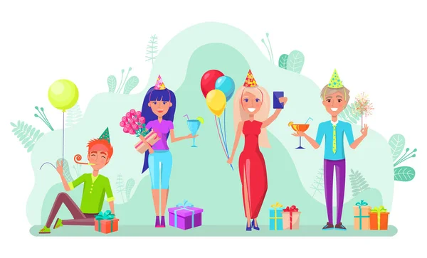 Birthday Celebration Festive Mood of People Vector — Stock Vector