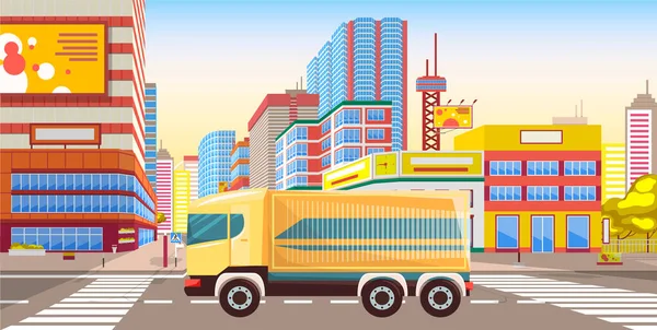 Camion en ville, Transport de marchandises en ville — Image vectorielle