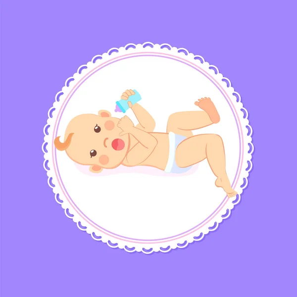 Bebê recém-nascido de quatro ou cinco meses deitado de costas — Vetor de Stock