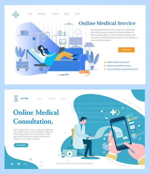 オンライン医療相談とヘルプウェブサイトの設定 — ストックベクタ