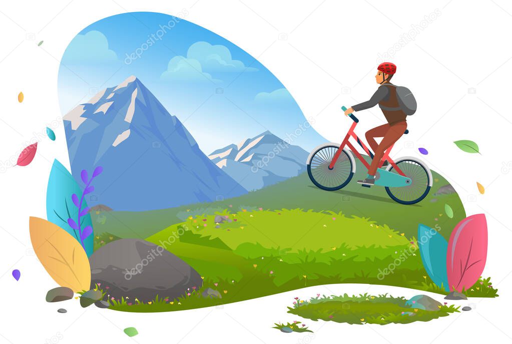 Man Riding Bicycle on Mountains Traveling Male
