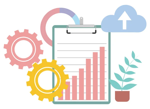 Portapapeles con Infocharts, Houseplant y Cogwheel — Archivo Imágenes Vectoriales