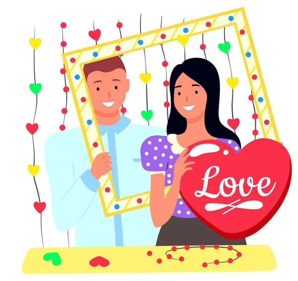 Servizio fotografico degli innamorati, giorno romantico, vettore di nozze — Vettoriale Stock
